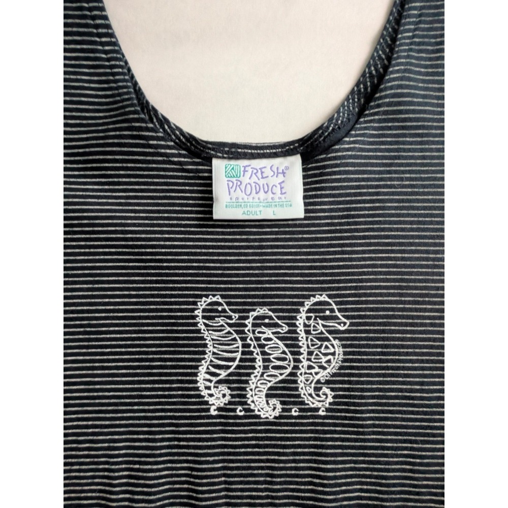 Vintage Fresh Produce Striped Seahorse T-Shirt Dress Navy Blue Pockets Large USA - Picture 10 of 10